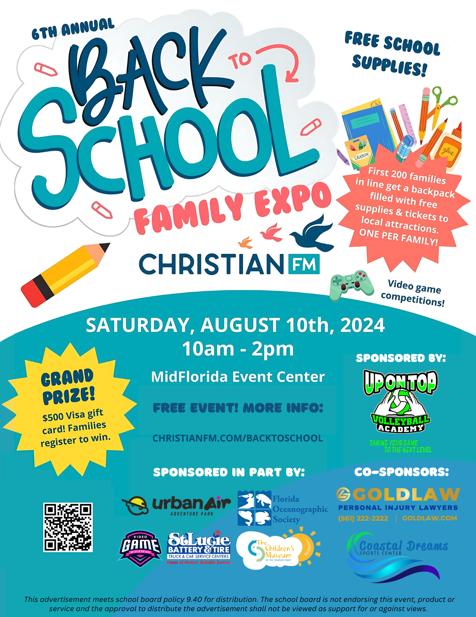 Christian FM 6th Annual Back-to-School Expo, Port St. Lucie, MidFlorida Credit Union Event Center, GOLDLAW